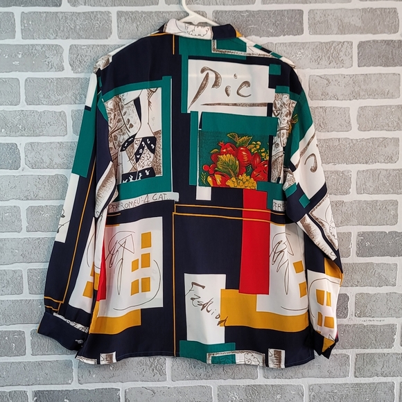 Sen Meei 80's Color Block Picasso Art Inspired Blouse Women's See Measurements - Picture 6 of 12